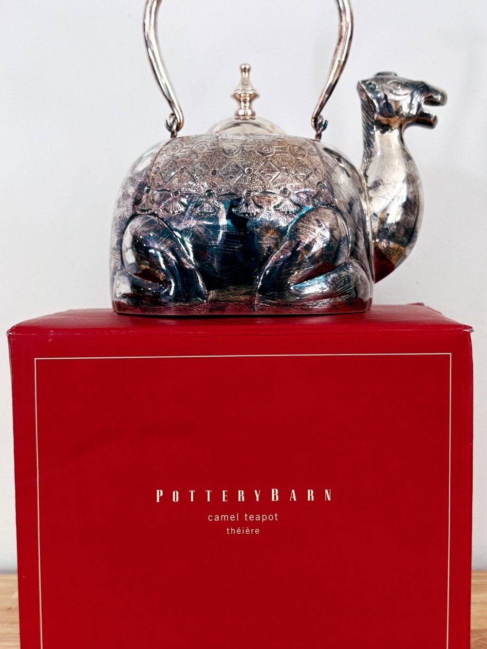Vintage Pottery Barn Silver Plated Camel Teapot Rare with Original Box